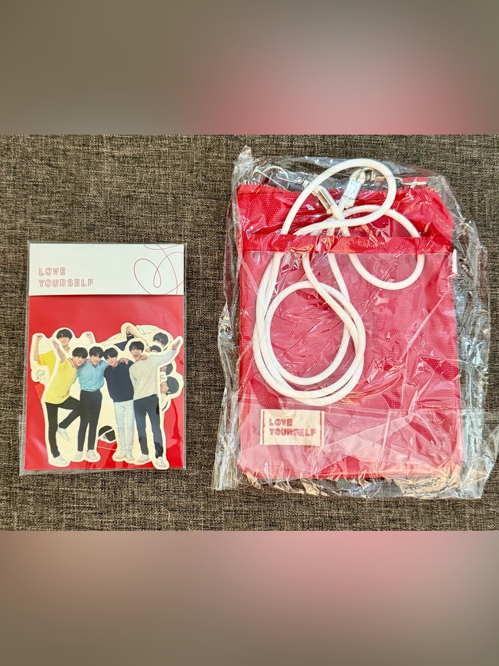 BTS Merch Love Yourself Pouch Mini Bag & Sticker Set New